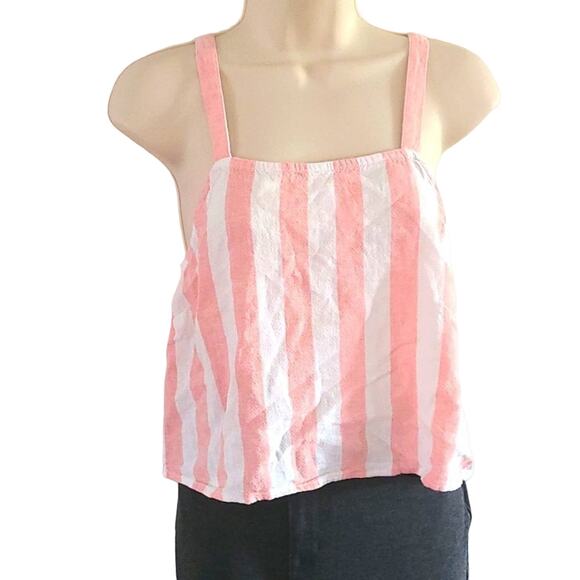 NWOT Abound Women’s Pink & White Striped Linen Blend Crop Cami Top Size XS - Picture 3 of 5